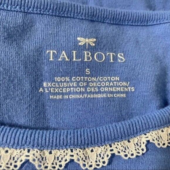 Talbots Shirt Women's Small Short Sleeve Cotton Lace Edging Blue - Picture 4 of 9